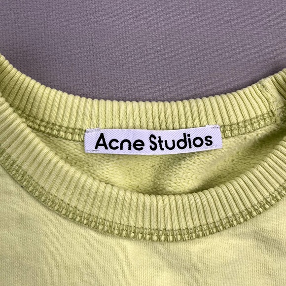 Acne Studios Sweatshirt Womens XXS Fluo Green Neon Yellow Stamp Logo Relaxed Fit - Picture 5 of 12